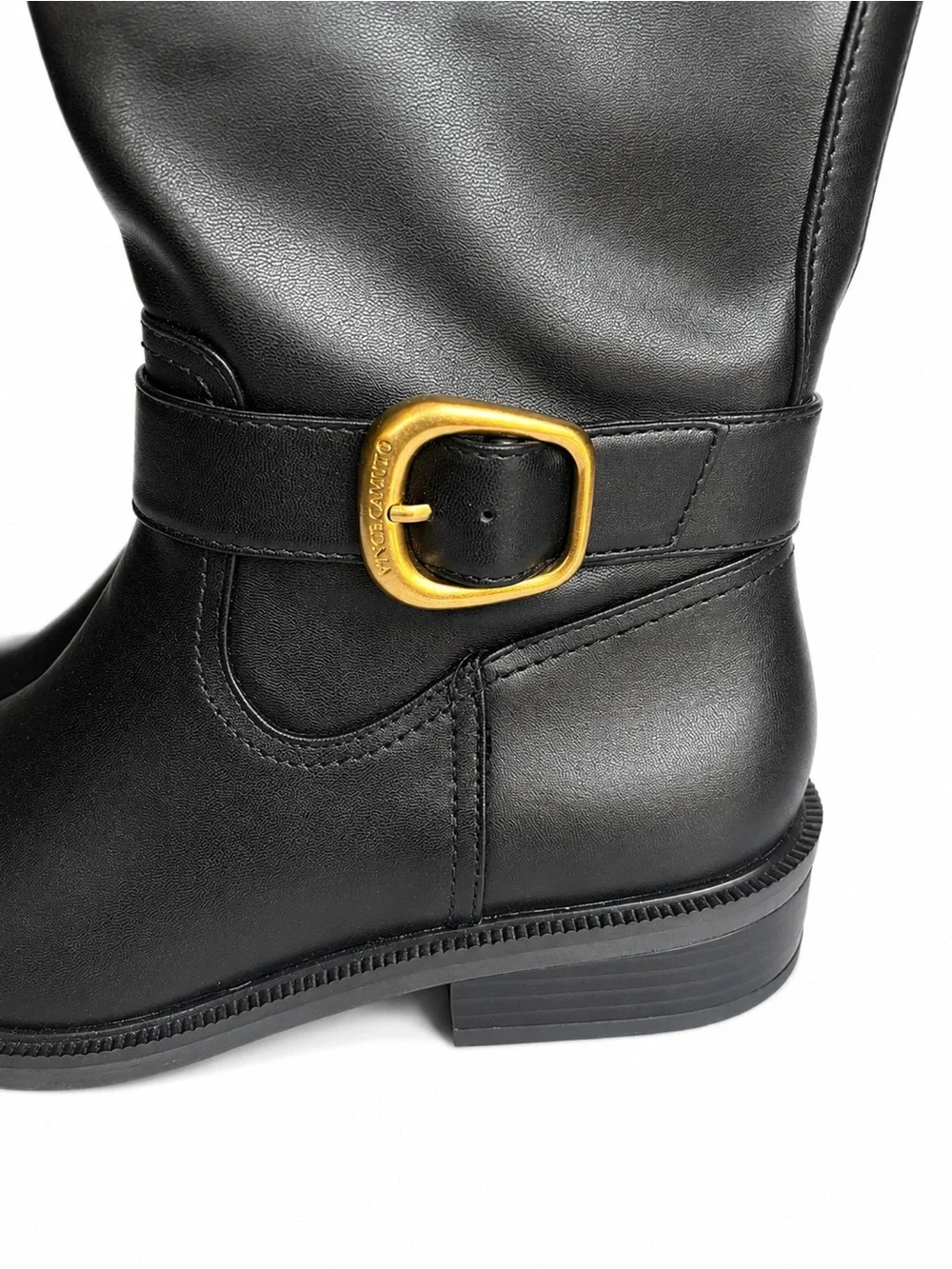 Vince Camuto Black Knee High Riding Boots Women’s 8 NWT Gold Buckle